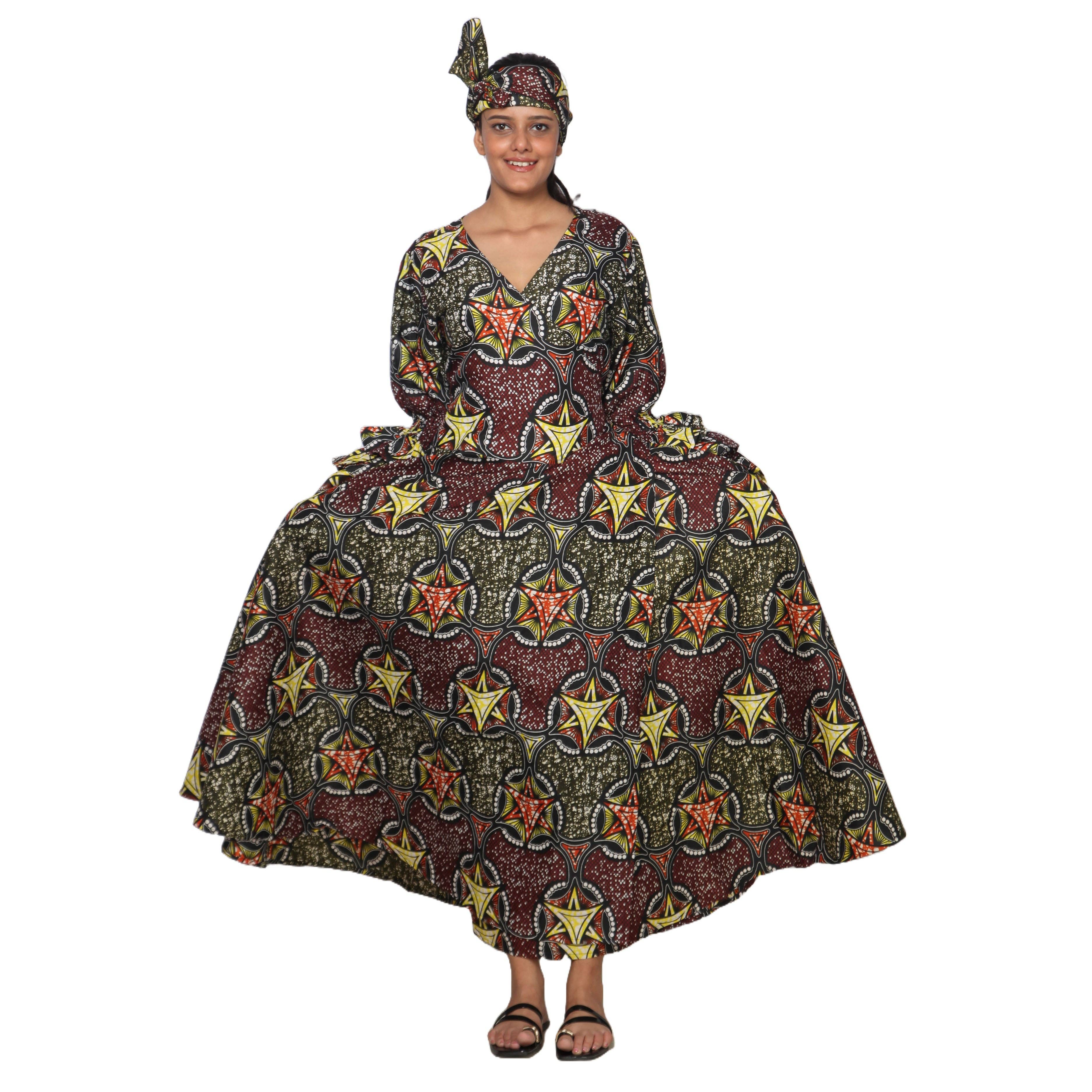 African Stars - Vente Robe – femme - Robe portefeuille en rayonne pour femme avec manches à volants -- FI-R80FS15