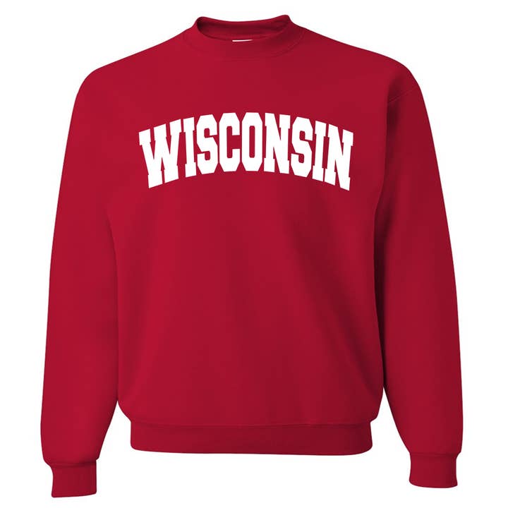 Wisconsin Sporty Unisex Pullover Fleece Sweatshirt RED for wholesale by Wi-Wear