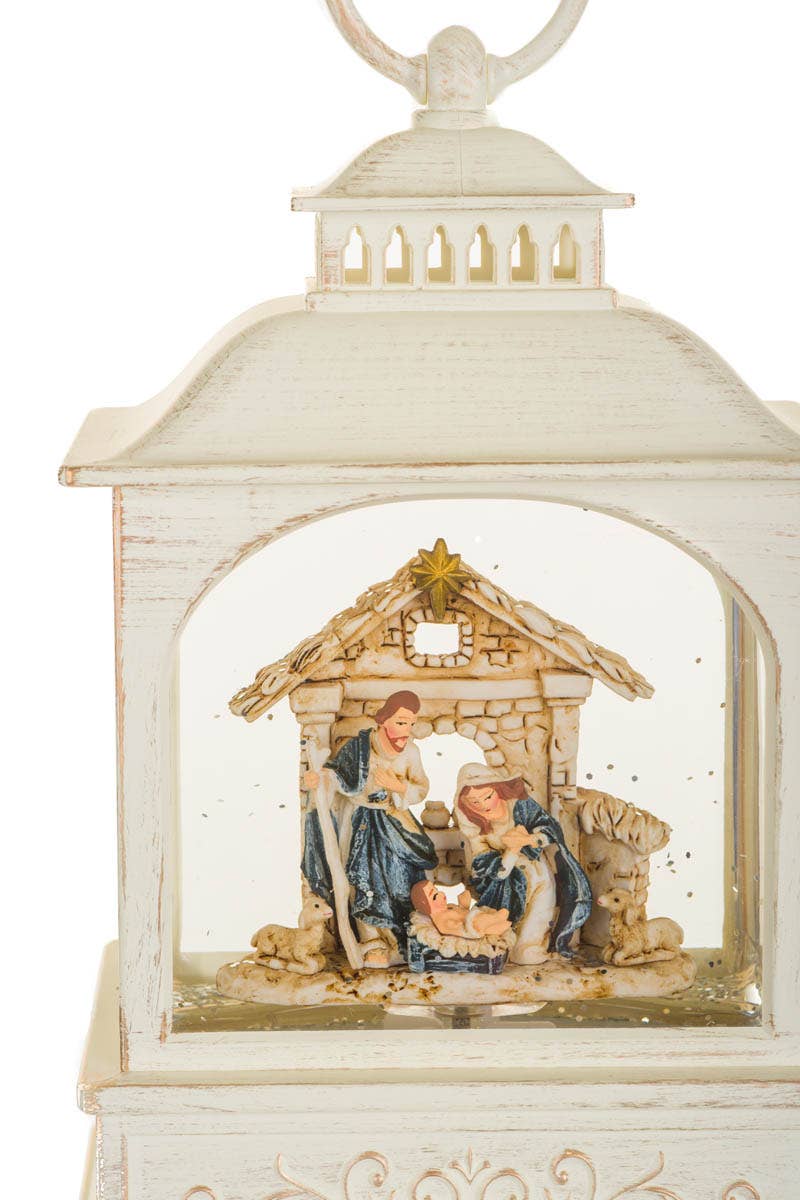 Starlight Collection - Wholesale Decorative Tabletop Object - Musical White Led Lantern Snow Globe With Nativity Scene4