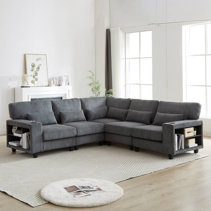 39F Inc. - Wholesale Sofa - Modular Corduroy L-Shaped Sectional Sofa with Storage,4Color8