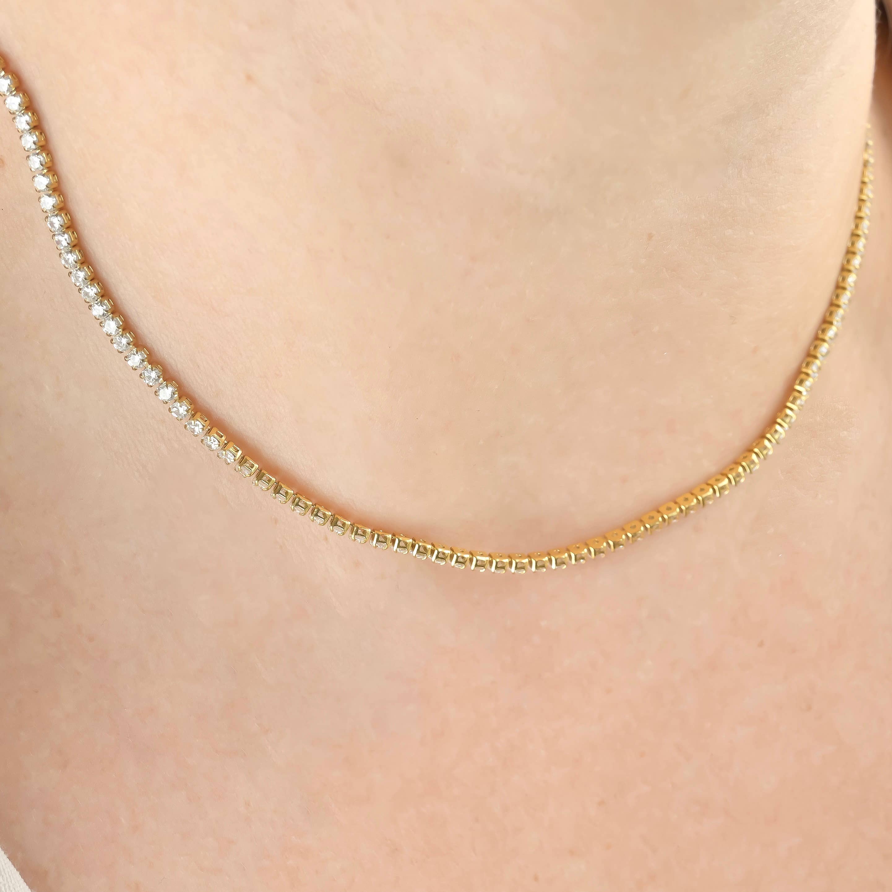 Blueyejewelry - Wholesale Link & Chain Necklace - Tennis Chain Necklace - Waterproof 18k Gold Diamond Choker6