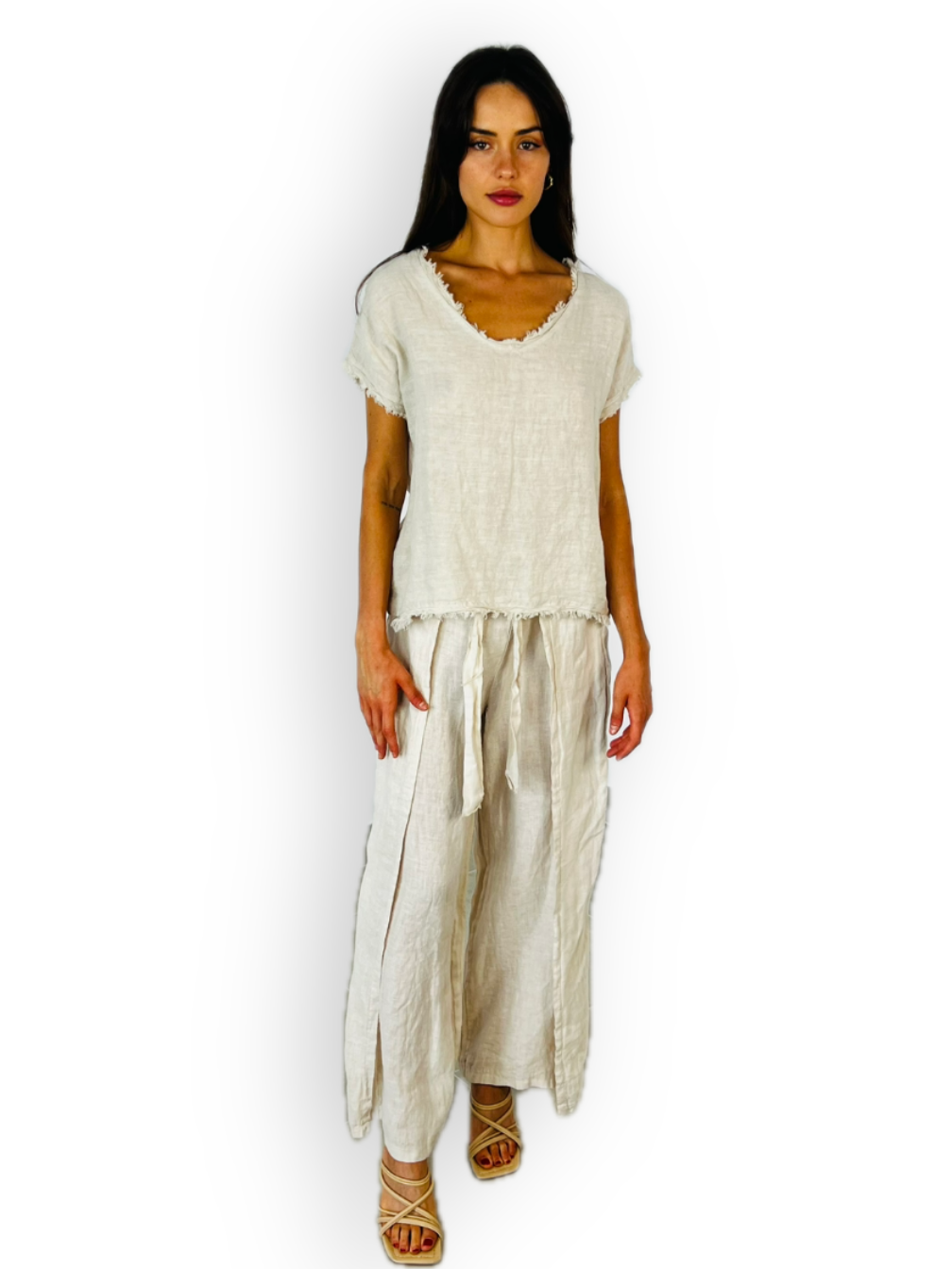 Linos y Textiles - Vendita all'ingrosso Camicetta - Donna - Blusa con frange in lino 100%13