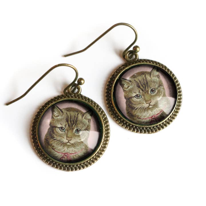 Best Friends Victorian Tabby Cat Earrings for wholesale by The Divine Iguana