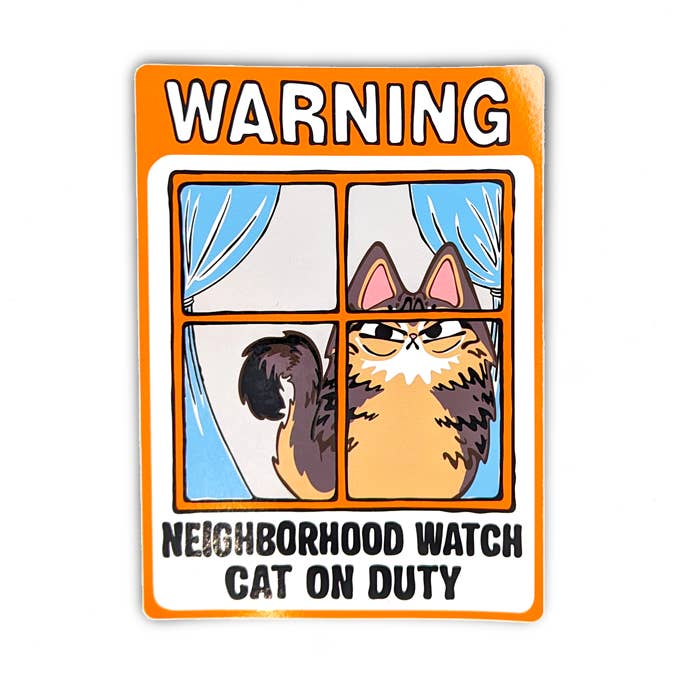 Neighborhood Watch Cat Window Cling - Fluffy Tabby Cat Judgy for wholesale by BluVelvetArt