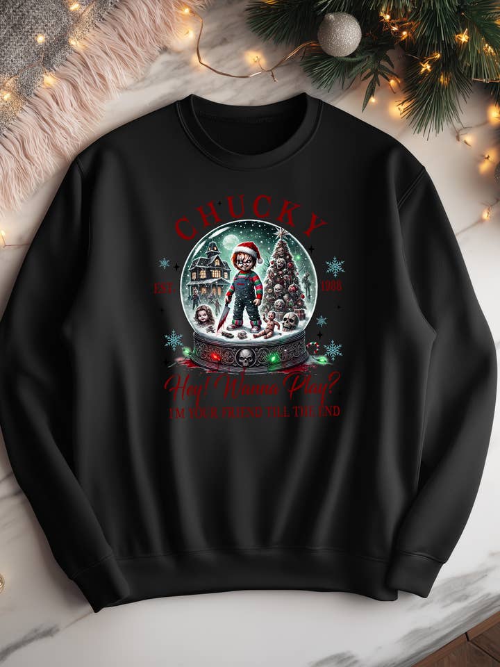 Chucky Snowglobe Sweatshirt for wholesale by Cute And Spook