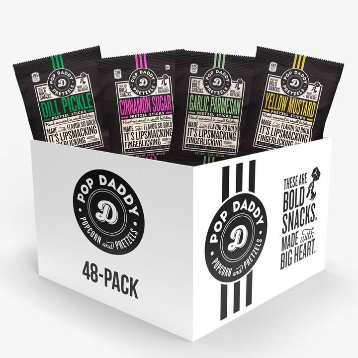 Pop Daddy Snacks - Wholesale Pretzels - 48count variety box of 1.5oz pretzels - 4 flavors