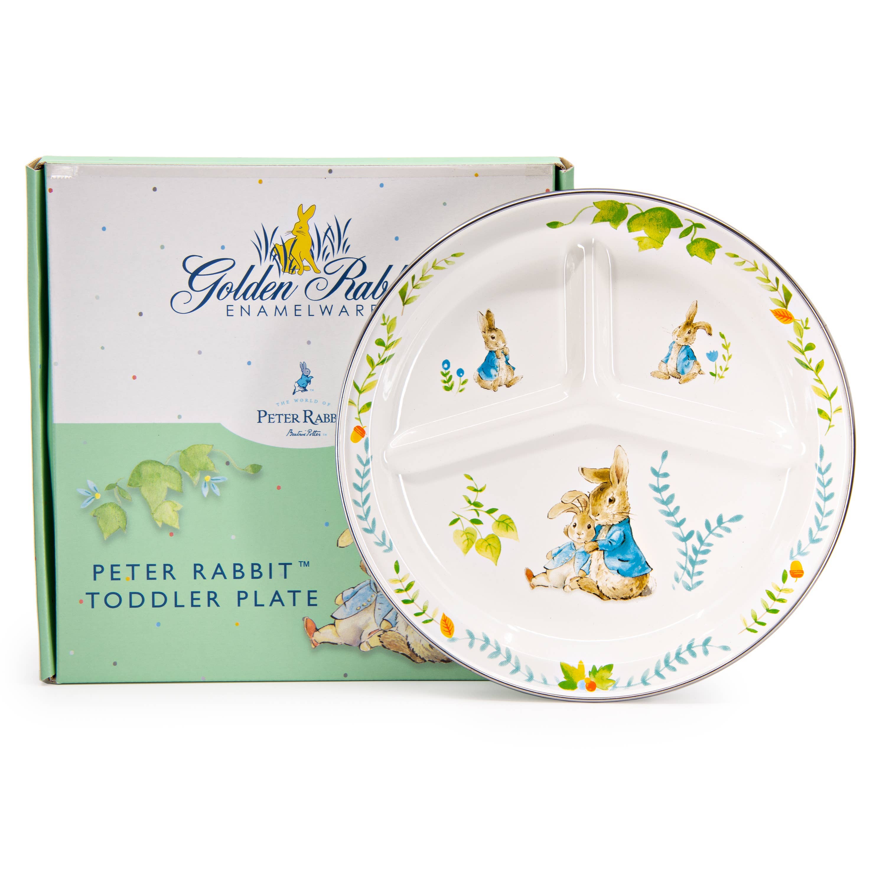 Crow Canyon Home - Vente Assiette - Assiette pour tout-petits en émail Lapin doré Feuilles de printemps0