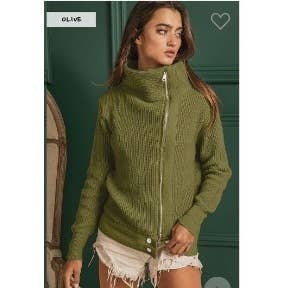 FRONT ZIP UP HIGH NECKLINE SWEATER JACKET for wholesale by IVE