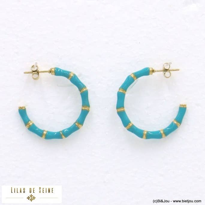 Stainless steel enamel open creole earrings 0322031 for wholesale by Lilas de Seine