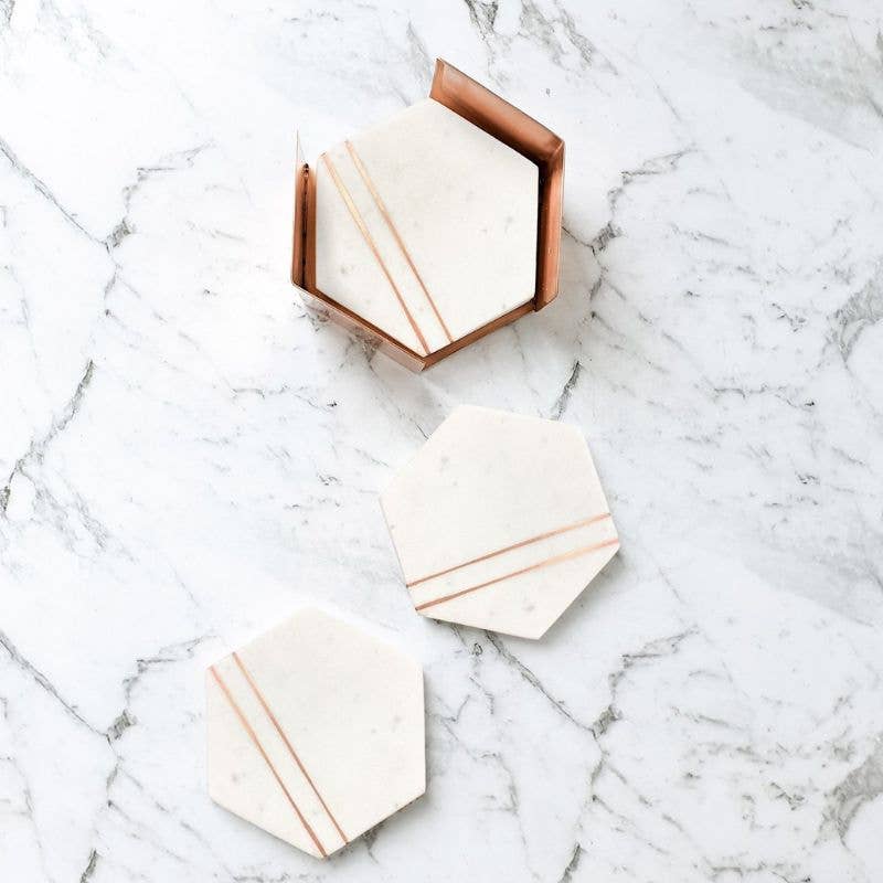 CLINQ - Wholesale Coasters - Copper and Marble Coasters (Set of 4)2