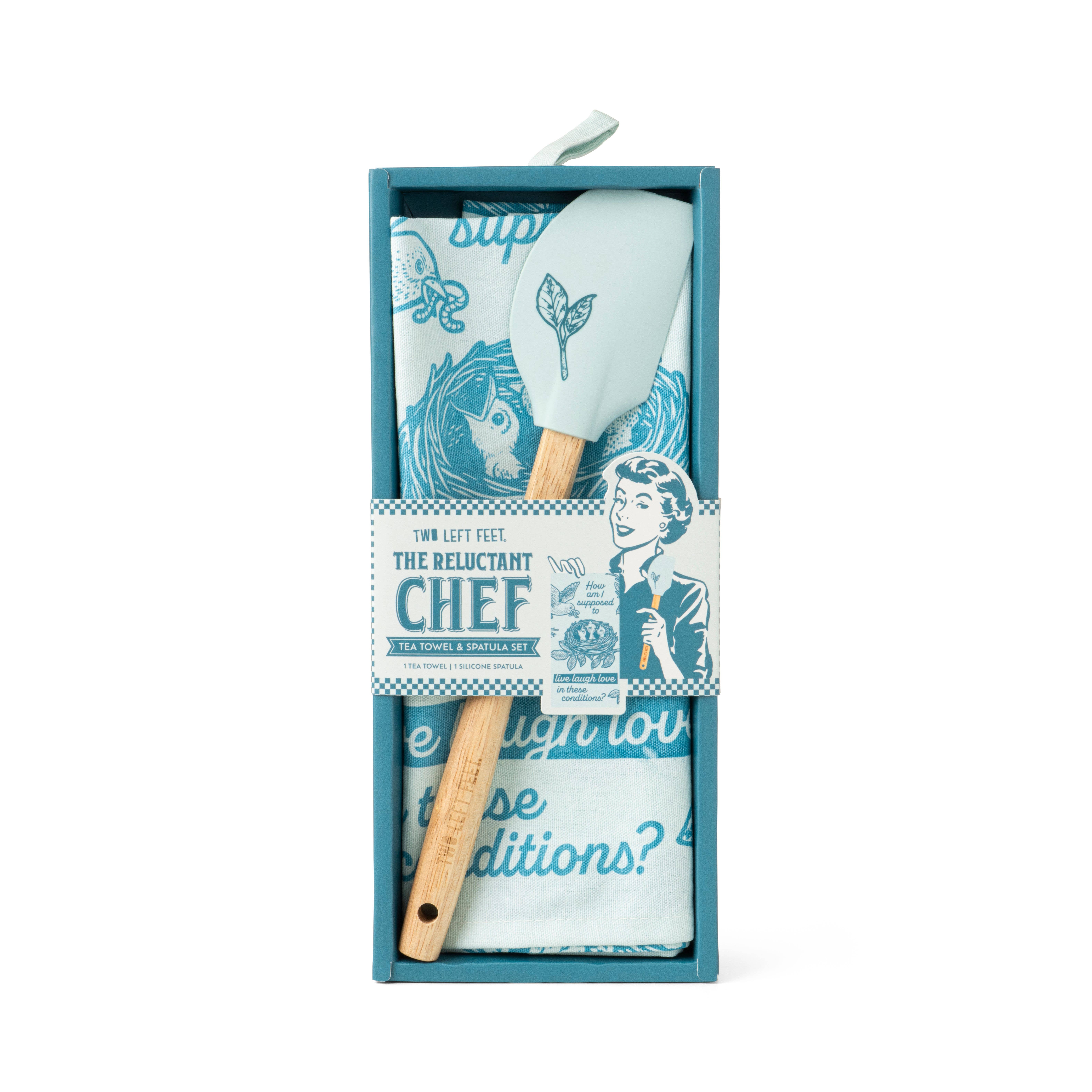 DM Merchandising – wholesale Tea towel – Two Left Feet The Reluctant Chef Tea Towel & Spatula Set OS2