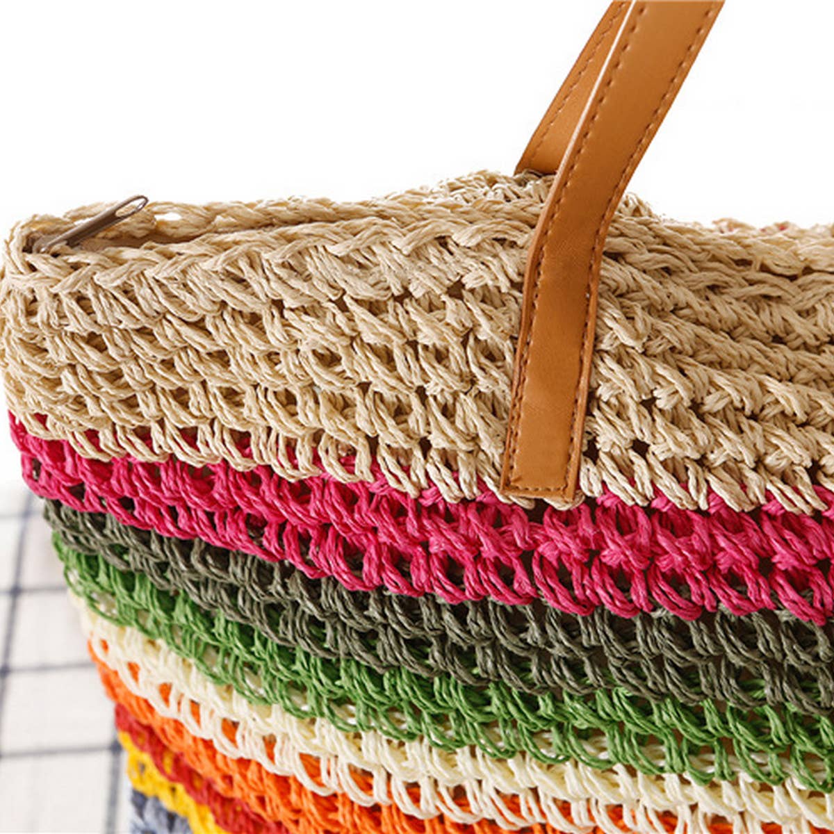 ACCITY - Wholesale Beach Bag - FOREST RAINBOW STRIPED STRAW SHOULDER BAG_CWAB20135
