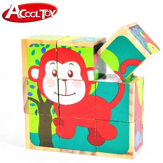 Rompecabezas de cubos de animales de madera AC6670 9 piezas para venta al por mayor de ACOOL TOY