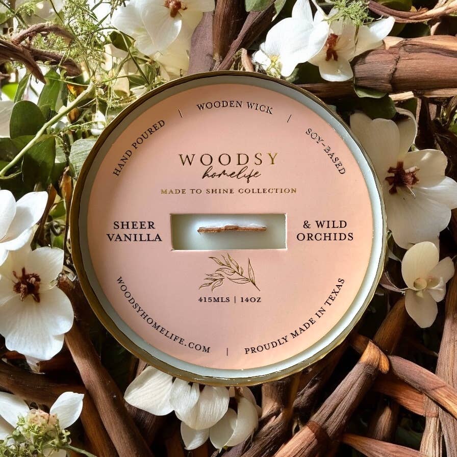 Woodsy Homelife – Großhandel Kerze im Glas / gefüllte Kerze – Sheer Vanilla & Wild Orchid-Duftkerze aus massivem Messing, 14 Unzen, reines Soja1