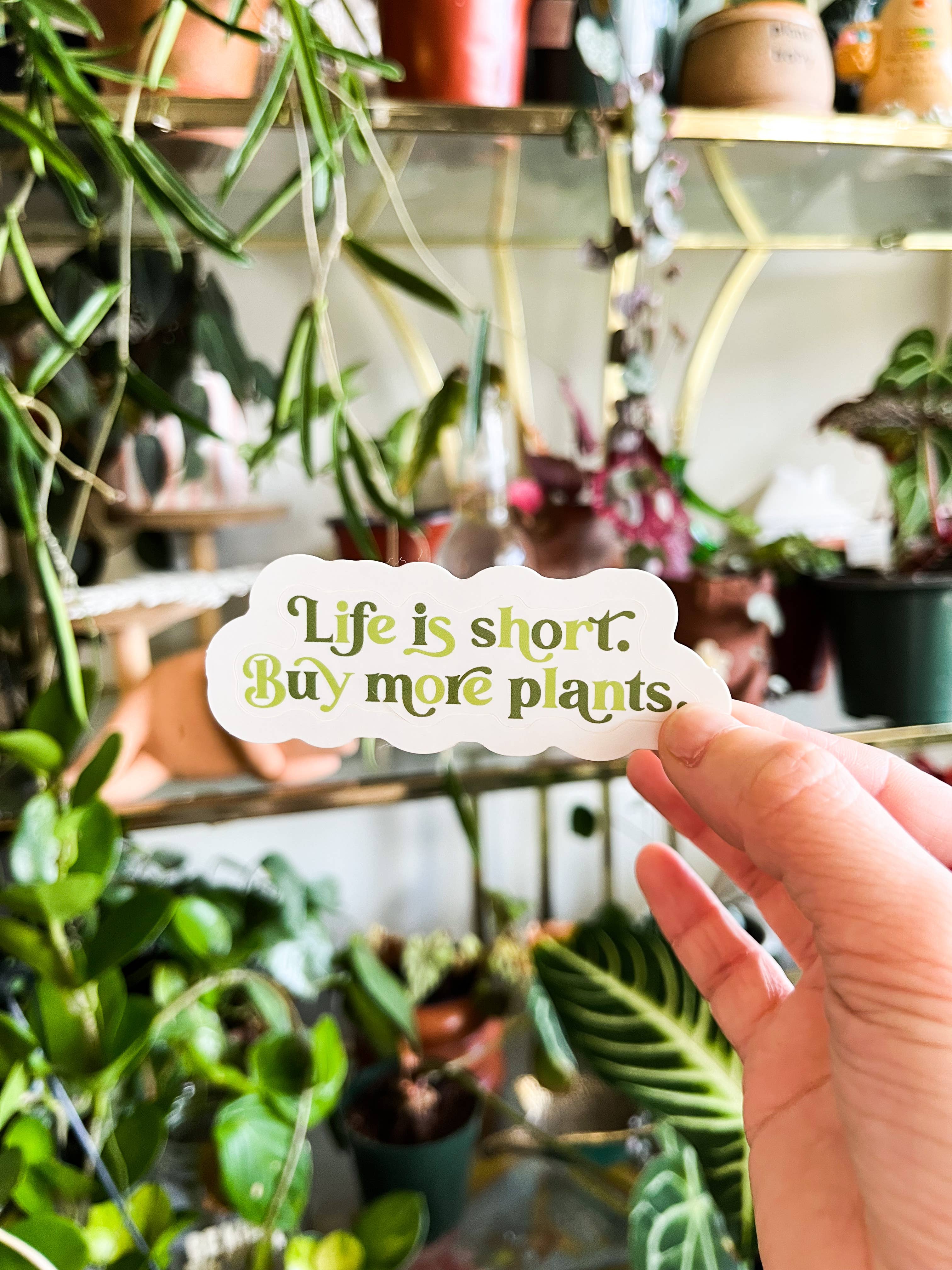 Tiny Plant Market – Adesivo por atacado – A vida é curta, compre mais plantas adesivo verde1