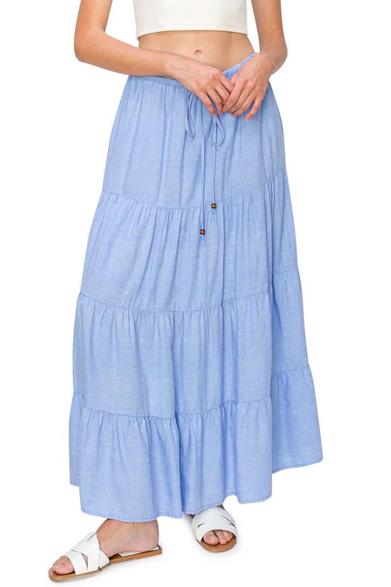 Cali1850 - Wholesale Skirt - Women's - CALI1850 FLOWY TIERED MAXI LINEN SKIRT / 52454JLN6521