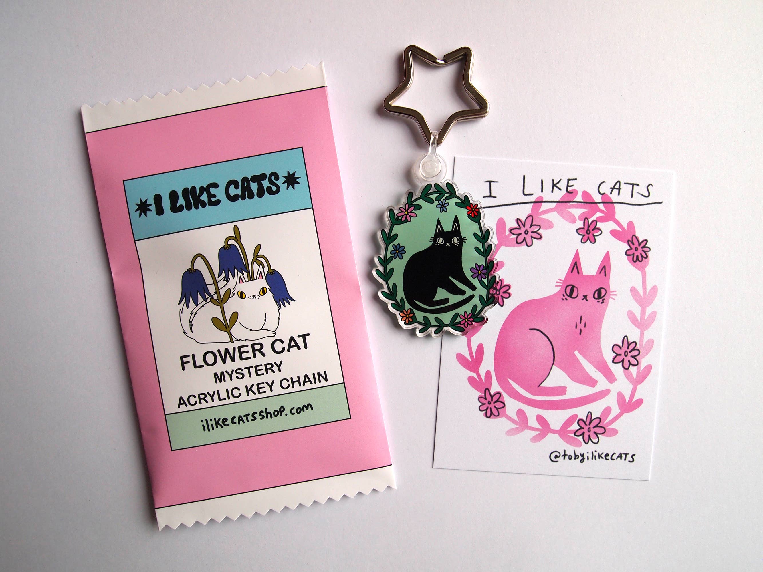 I LIKE CATS – wholesale Keychain – Women's – Cats and flowers acrylic keychain blind bag, mystery bags5