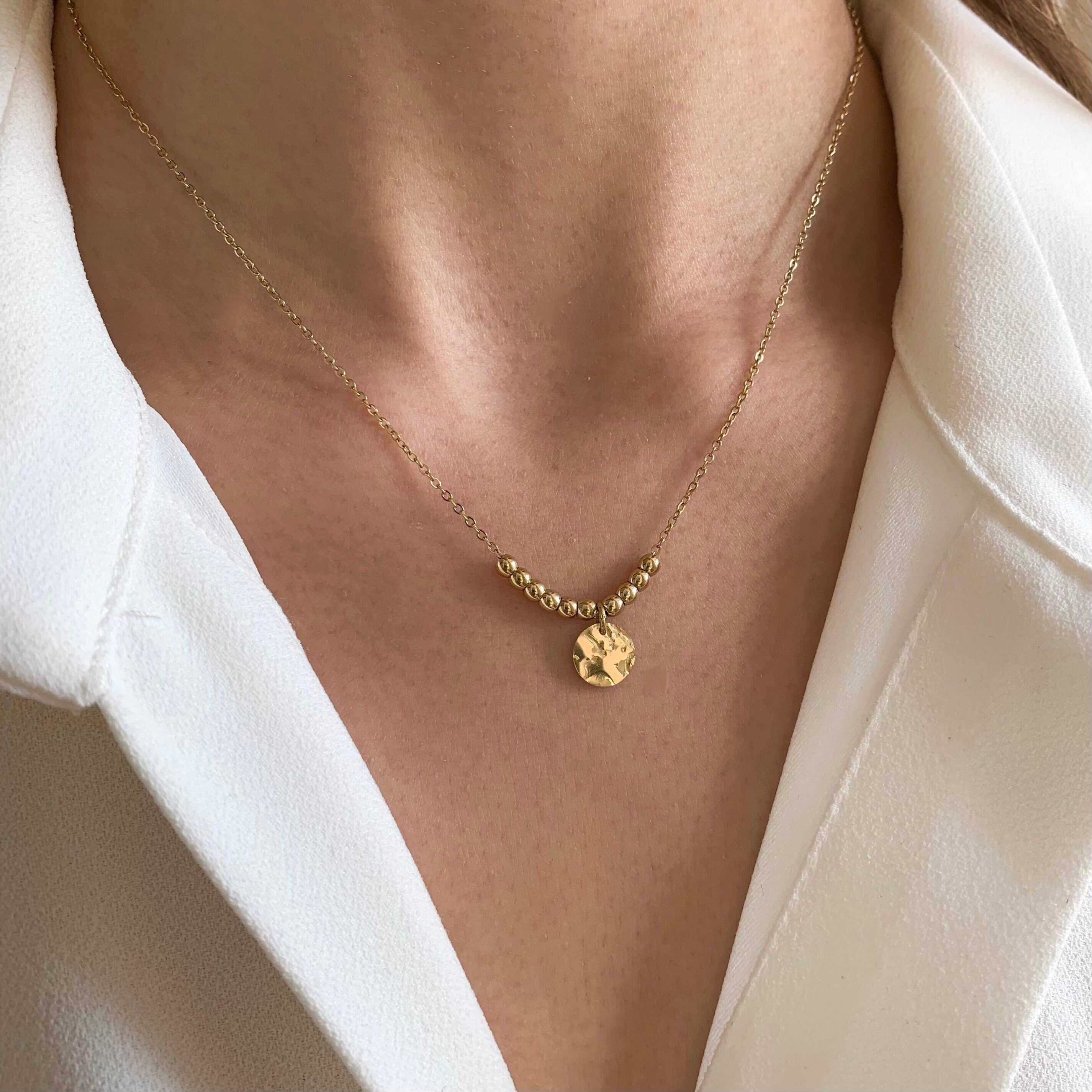 Victoire Collection - Wholesale Pendant/Charm Necklace - Stainless steel necklace, hammered medal pendant0