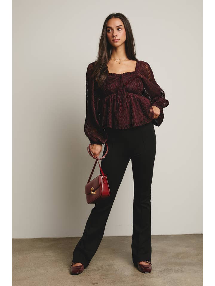 Forte - Wholesale Blouse – Women’s - Pleated Lace Peplum Blouse FT000110