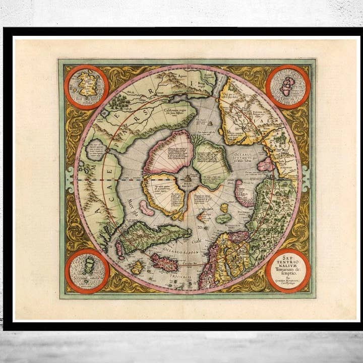 Vieille carte du pôle Nord 1609 | Carte du monde cadeau Carte du monde imprimée | Carte du monde vintage | Carte du monde décoration murale | Grande impression de carte pour la vente par OldCityPrints - Old Maps and Posters