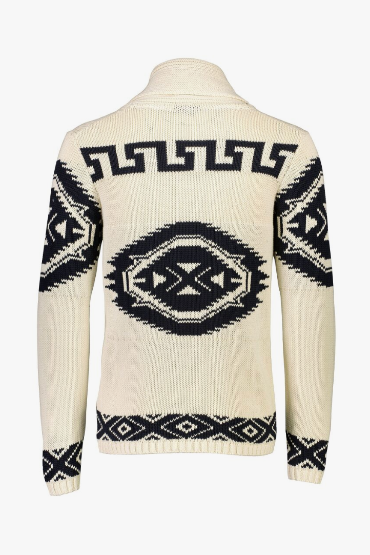 BLANC CRÈME Cardigan intarsia à col châle Style : 30-827014US en vente sur Faire1