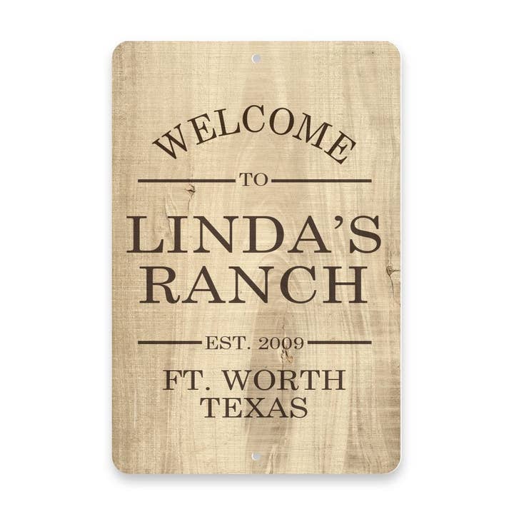 4 Wooden Shoes - Wholesale Sign - Personalized Subtle Wood Grain Welcome to The Ranch Metal Room Sign