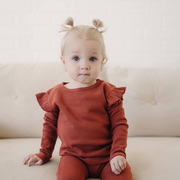 Henry Drew Collection - Wholesale Top & Pant Set - Kids - Ruffle Long Sleeve | Barn Red0