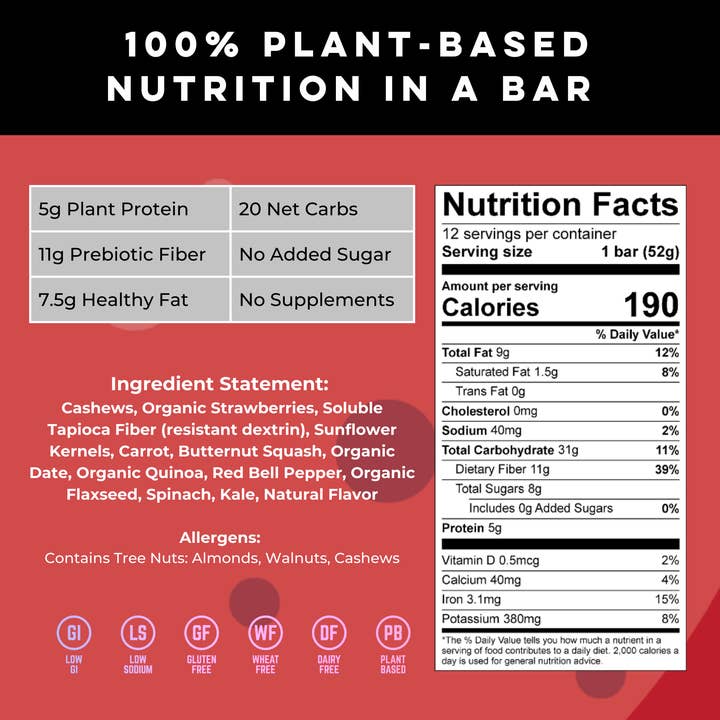 Good Thinking Foods - Wholesale Snack Bar - Strawberry Cashew (Box of 12) WHOLESALE2