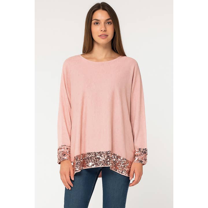 Disc Sequin oversized fine knit Jumper-949 for wholesale by Paradiso Couture