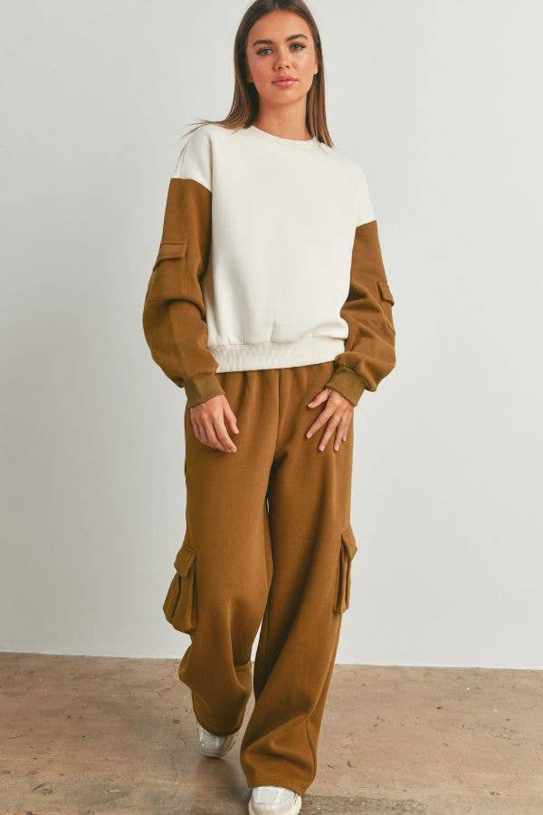 BUTTERMELON – wholesale Lounge Sweatpants/jogging bottoms – Women's – Fleece Terry With Side Patched Cargo Sweatpants - BMP71400