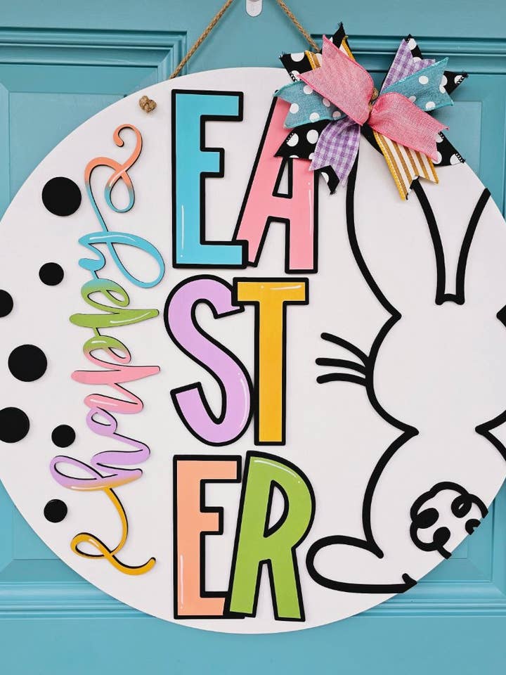 DIY Happy Easter Bunny Tail Door Hanger for wholesale by Teal Moon Creations