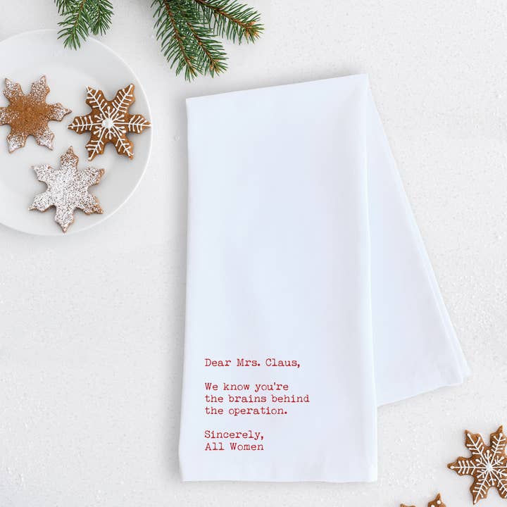 Dear Mrs. Claus - Tea Towel - Christmas Décor for wholesale by DEV D + CO.