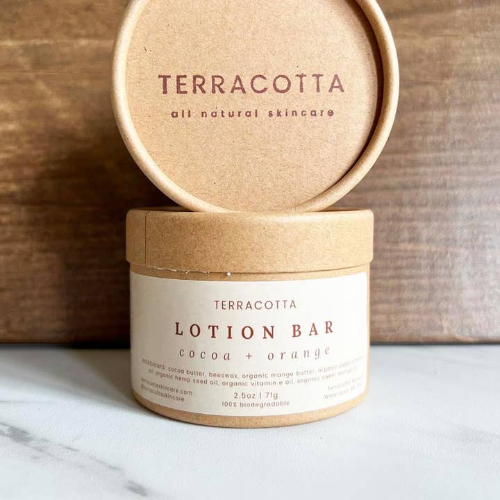 Cocoa + Orange Lotion Bar for wholesale by Terracotta Skincare