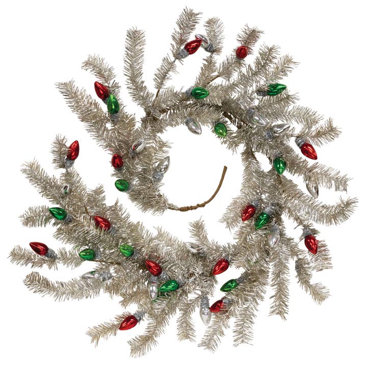 Silver Tinsel & Holday Bulbs Garland for wholesale by Bright Ideas