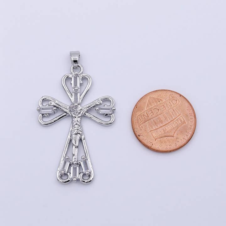 Aim Eternal - Wholesale Individual Charm/Pendant - 16K Gold Filled Crucifix Cross Clear CZ Baguette Religious Pendant in Gold & Silver | AA479 AA4313