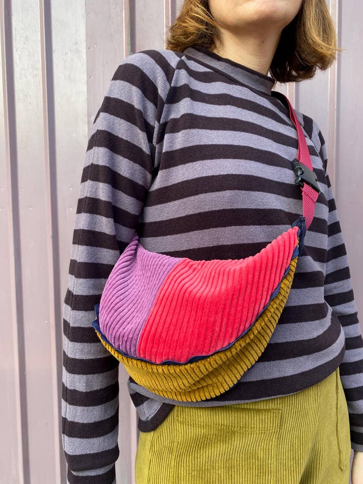 Sac à Bandoulière Velours Patchwork Rose-Violet-Terre pour la vente par gira e rigira la moda