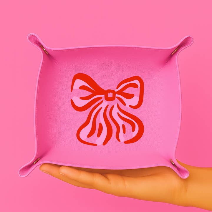 Valentines day gift Bow Tray | Pink & Red Bow (Pink) Jewelry for wholesale by Aspen Lane