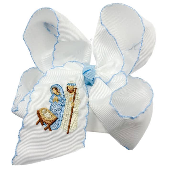 Just For Fun Threads - Wholesale Hair Bow - Kids - Away In a Manger Embroidered Hair Bow1