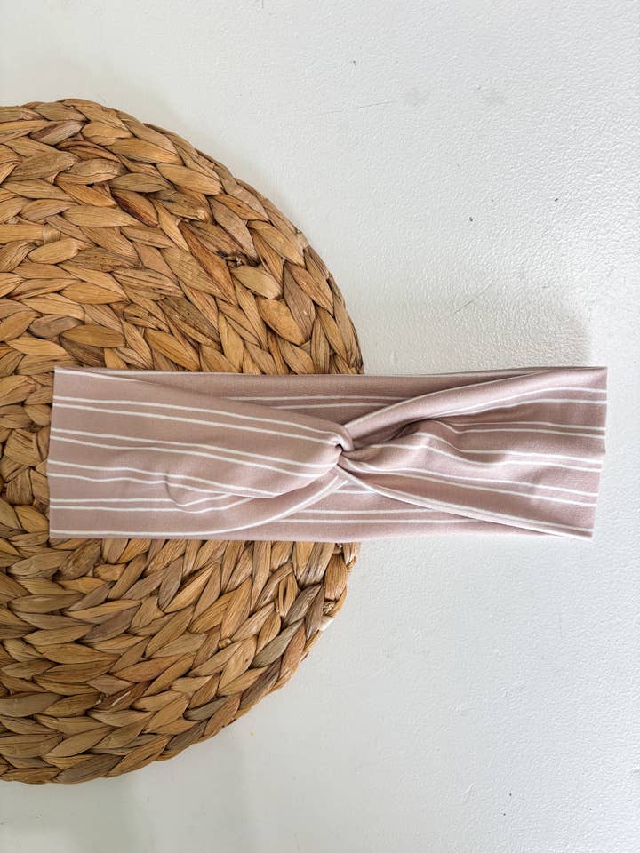 Mauve Stripes Soft and Stretchy Turban Headband for wholesale by StitchesByPaige