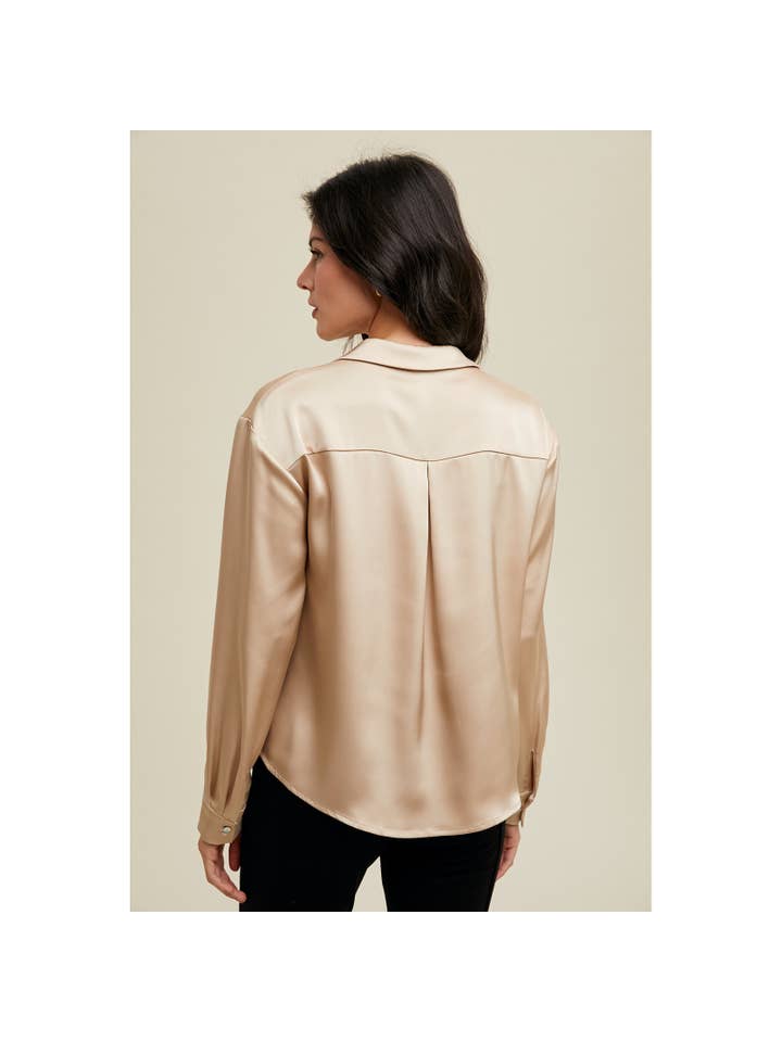 Wishlist Apparel - Wholesale Button Down Shirt - Women's - SATIN BUTTON-UP SHIRT / WL24-91183
