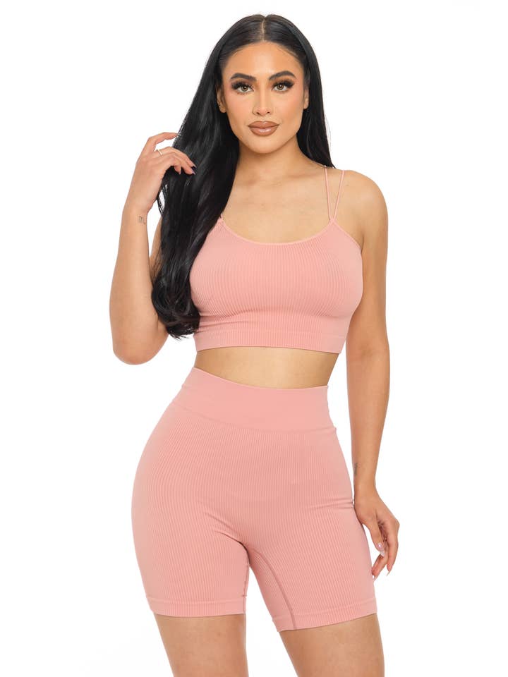 Lime All the Time - Wholesale Activewear Set - Women's - 2 Pcs Double Spaghetti Strap Tank Top and Biker Shorts Set