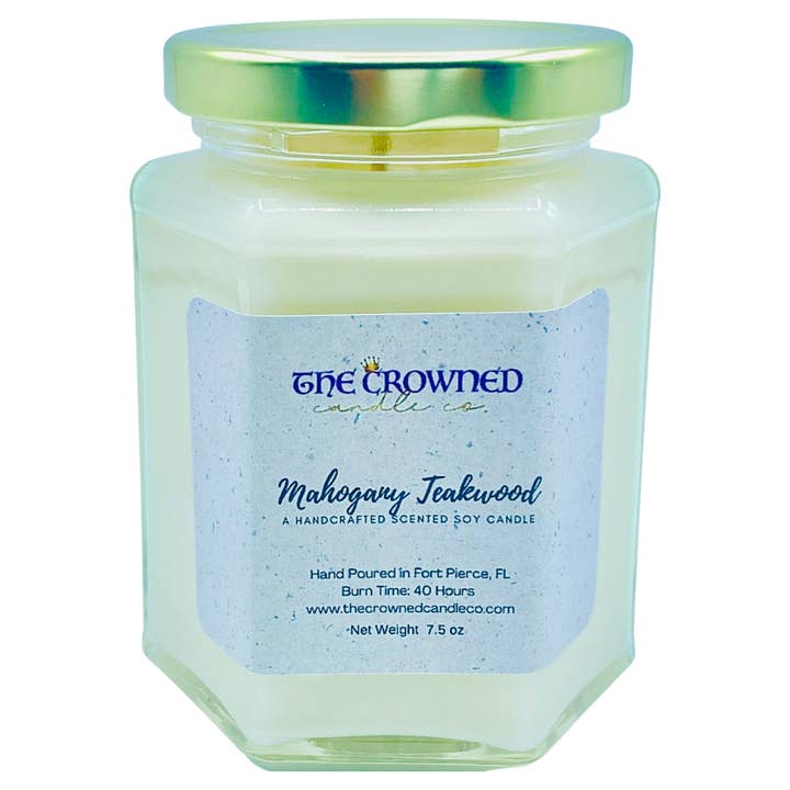 Mahogany Teakwood Soy Candle for wholesale by The Crowned Candle Company