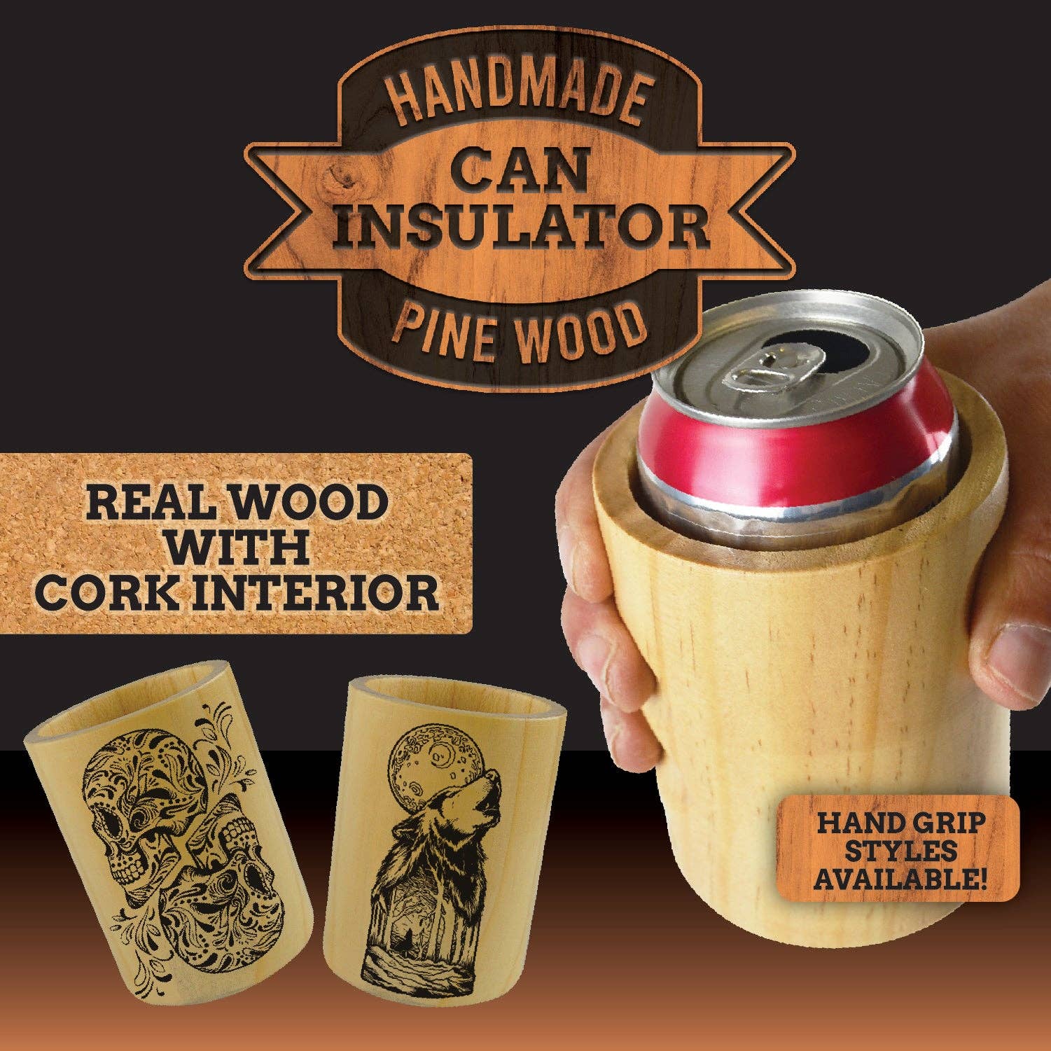 Novelty Brands - Wholesale Drink Huggers & Koozies - Insulated Handmade Wood Can Coozie Assortment - 6/Pack1