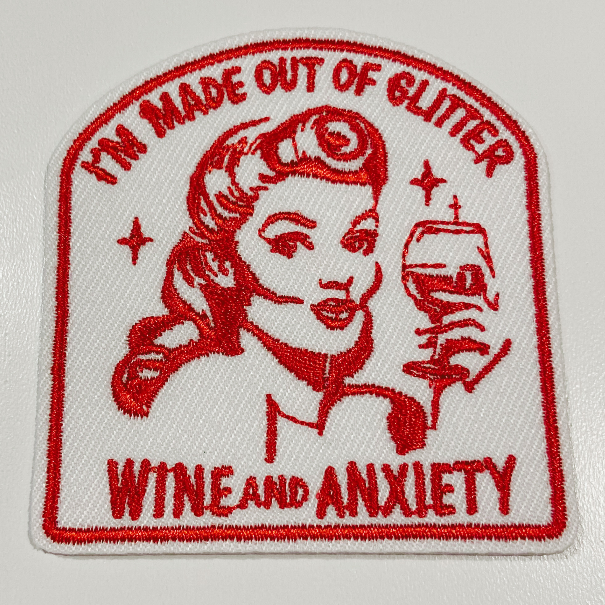 TEELUX - Wholesale Patch - 3" I'm Made Out Of Glitter Wine and Anxiety   - Embroidered Hat Patch1