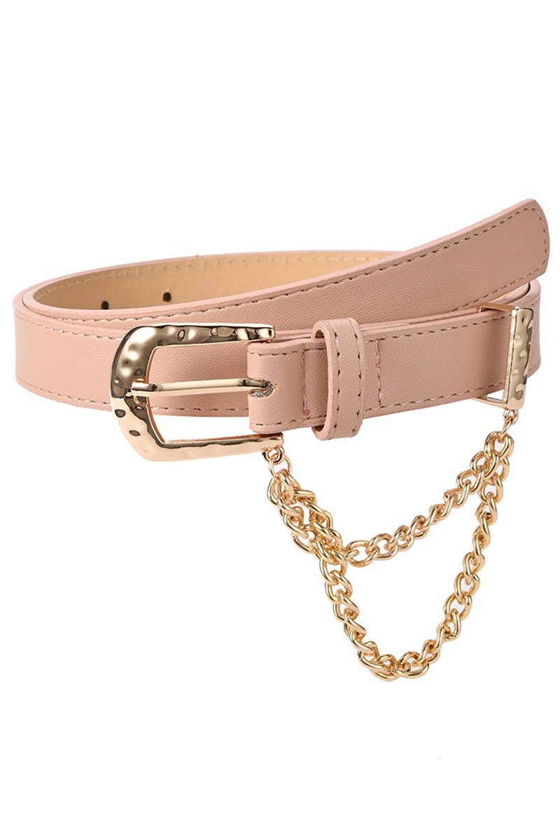 Lily Clothing - Wholesale Belt - Women's - CUBAN CHAIN DETAIL SOLID REGULAR LEATHER BELT_CWABE0314