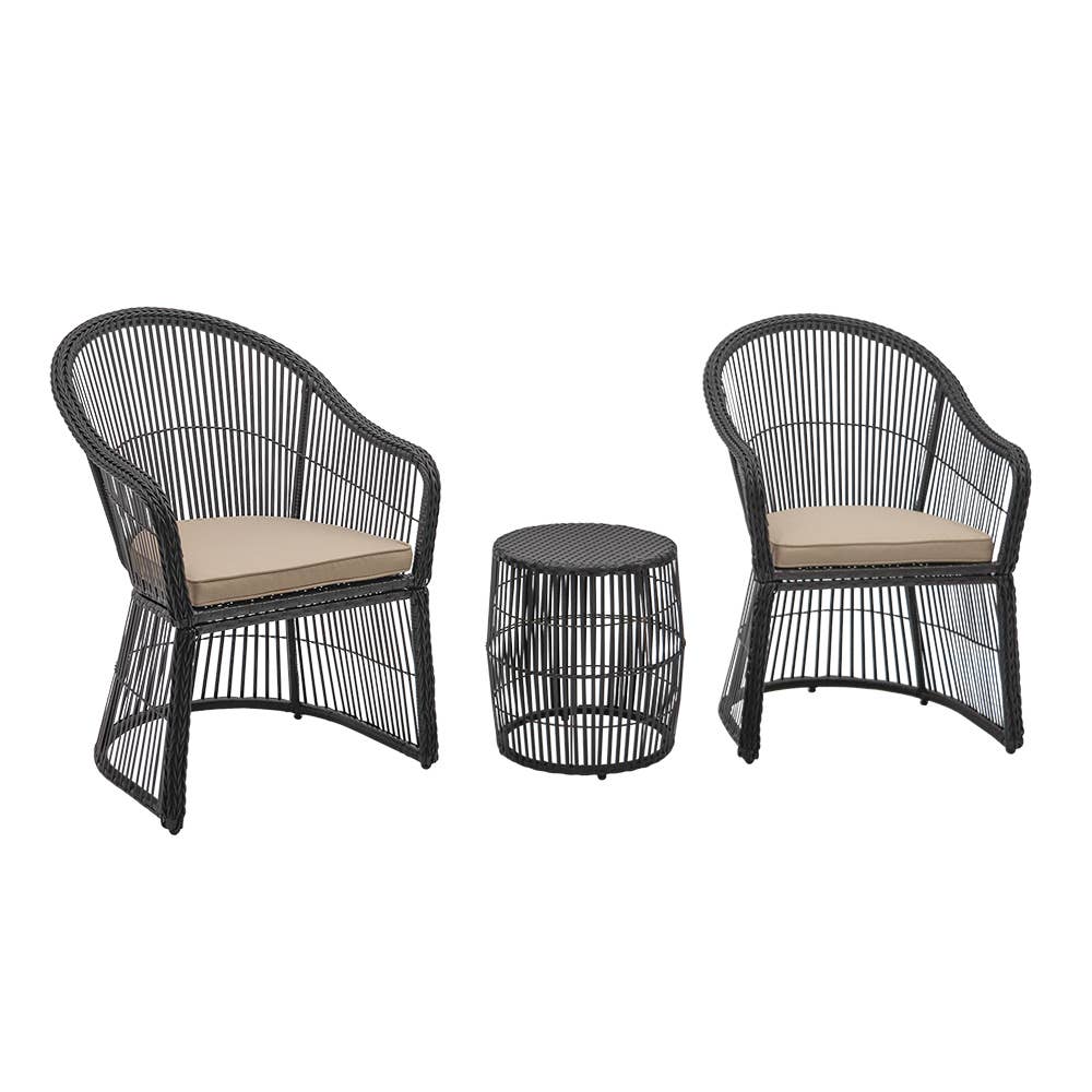 Abble - Wholesale Patio Set - 3pc Wicker Conversation Set - Dark Brown (300275)0