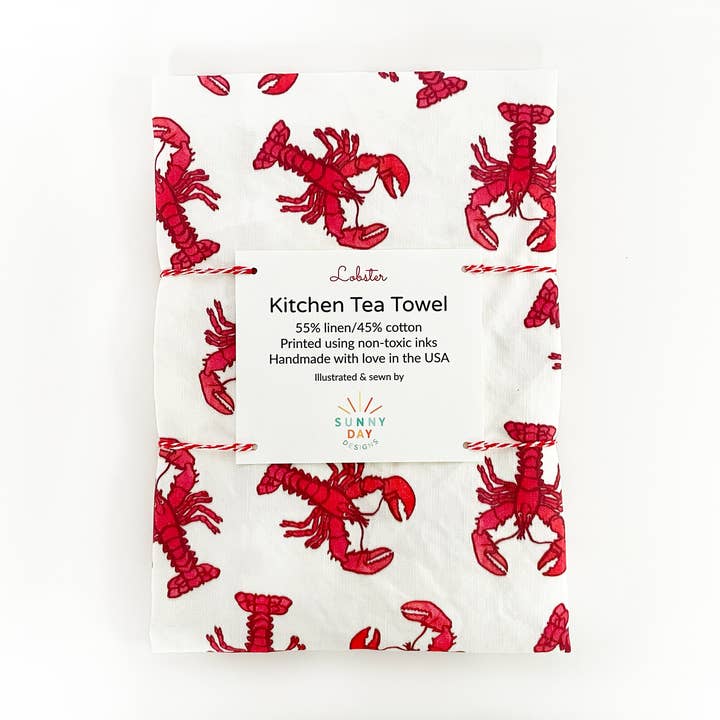 Sunny Day Designs - Wholesale Tea Towel - Lobster Linen/Cotton Tea Towel, Coastal Kitchen Home Decor0