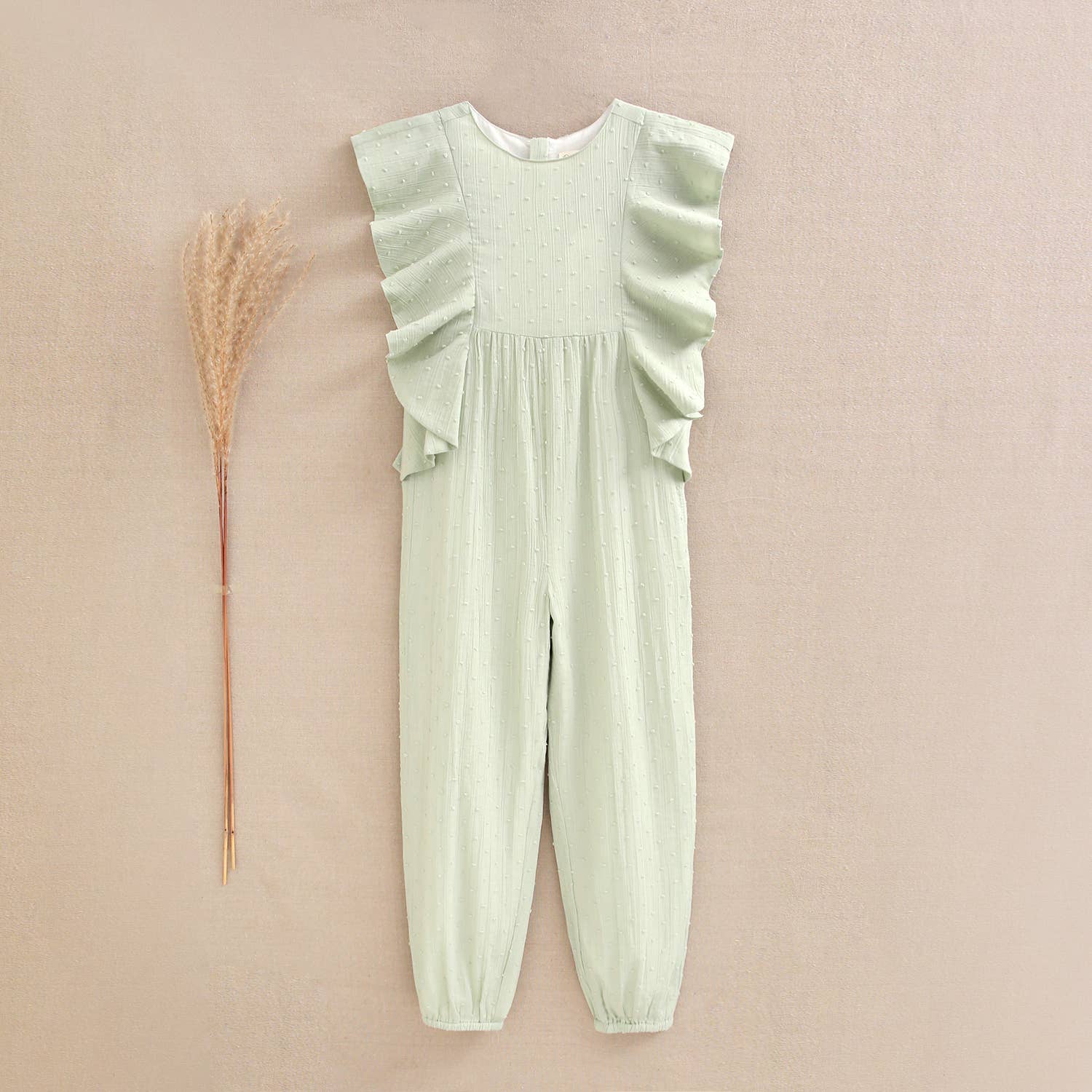 Dadati - Wholesale Overalls - Kids - Girl's jumpsuit with ruffle in light green plumeti3