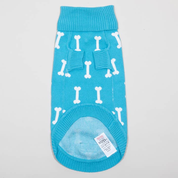 The Woofing Wardrobe - Wholesale Pet Sweater - Dog - Turq Bone Intarsia Organic Cotton Dog Jumper - The Stamford3