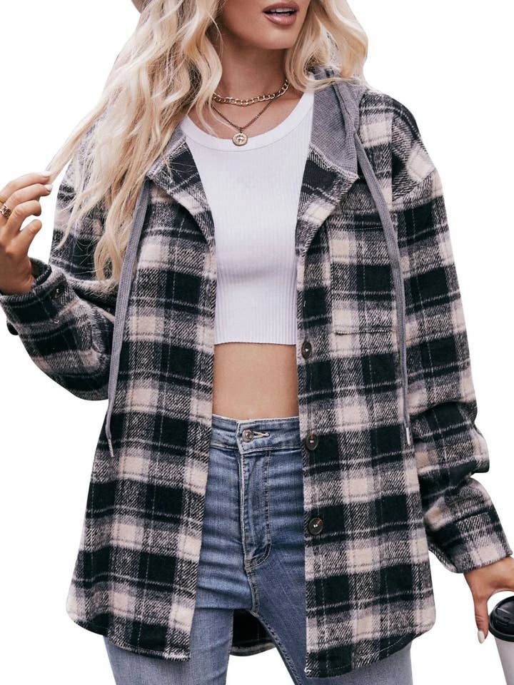 Oversized Plaid Button Up Shacket for wholesale by Salty Bloom